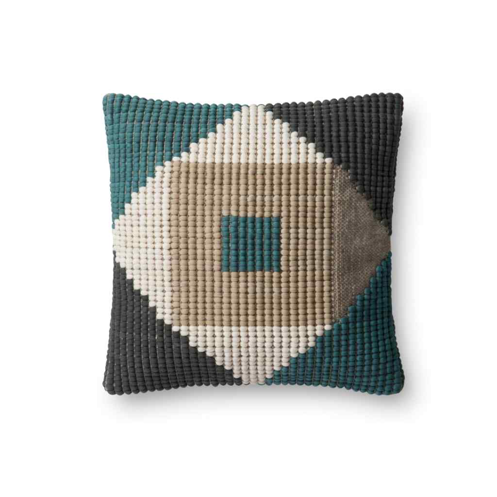 Loloi Pillows Collection Teal / Multi Pillow P0505 Teal / Multi / 18 " x 18" Cover w/Down Insert