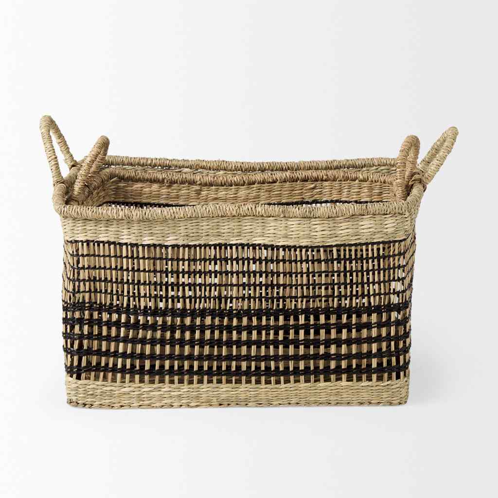 Nia 18.5L X 13.4W X 14.6H Set Of 2 Light Brown Seagrass Rectangular Basket With Handles Brown