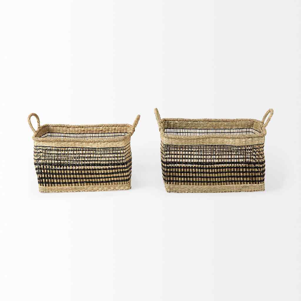 Nia 18.5L X 13.4W X 14.6H Set Of 2 Light Brown Seagrass Rectangular Basket With Handles Brown
