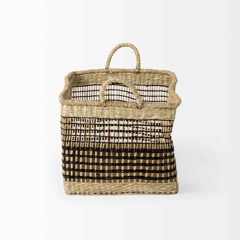Nia 18.5L X 13.4W X 14.6H Set Of 2 Light Brown Seagrass Rectangular Basket With Handles Brown