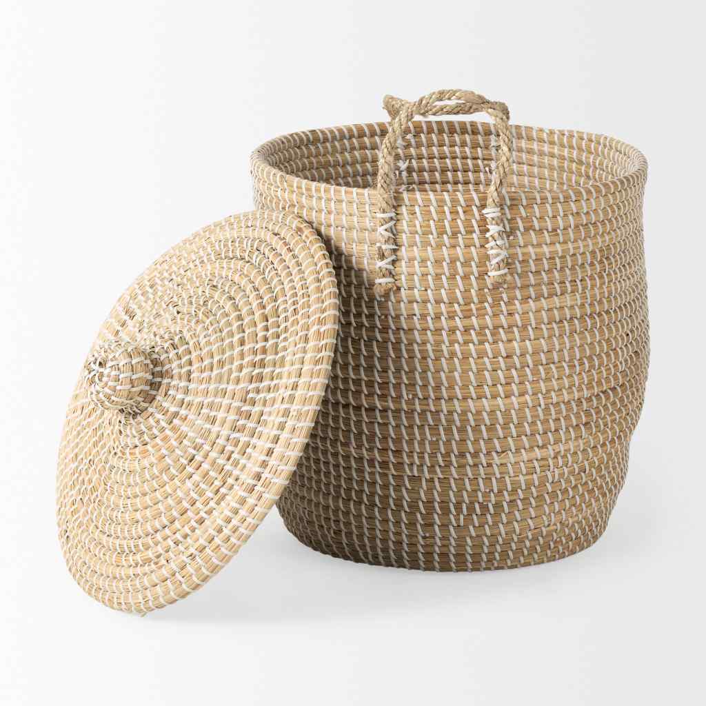 Olivia 15.7L X 15.7W X 17.3H Set Of 3 Beige Seagrass Basket W-Lid And Handles Beige