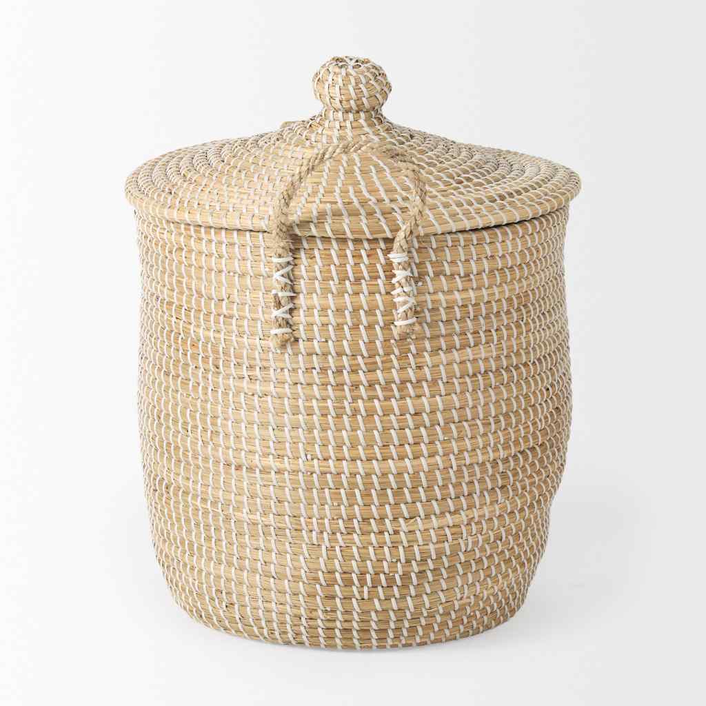Olivia 15.7L X 15.7W X 17.3H Set Of 3 Beige Seagrass Basket W-Lid And Handles Beige