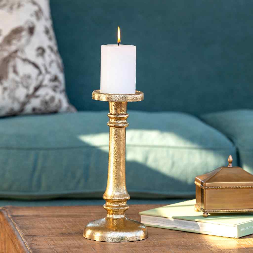 Classic Cast Aluminum Candle Stick, Small Gold