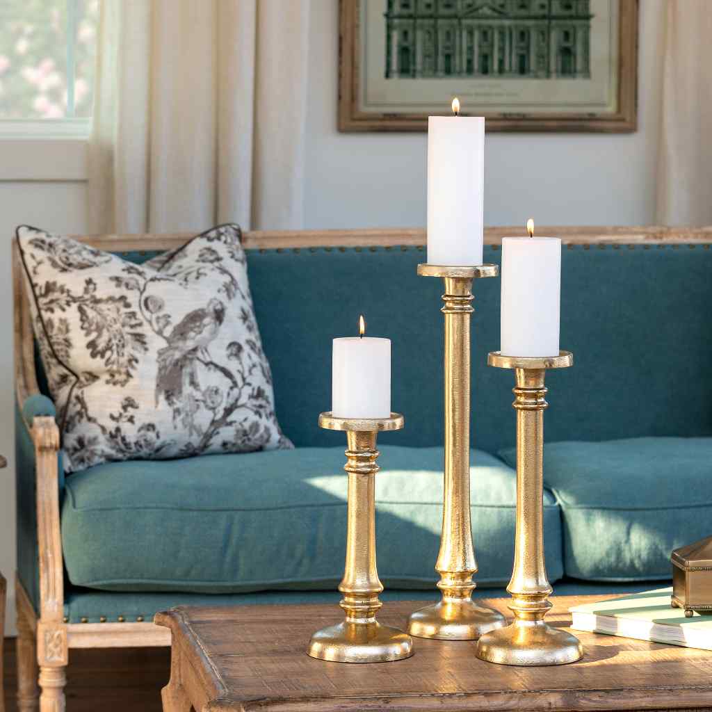 Classic Cast Aluminum Candle Stick, Small Gold