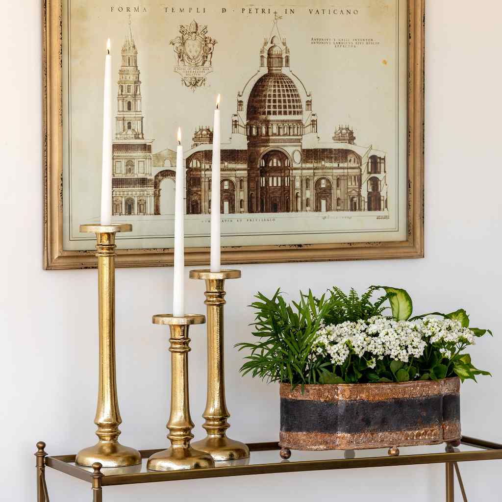 Classic Cast Aluminum Candle Stick, Small Gold