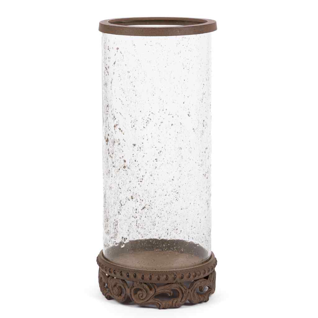 Acanthus Glass Hurricane, 15.5" Bronze