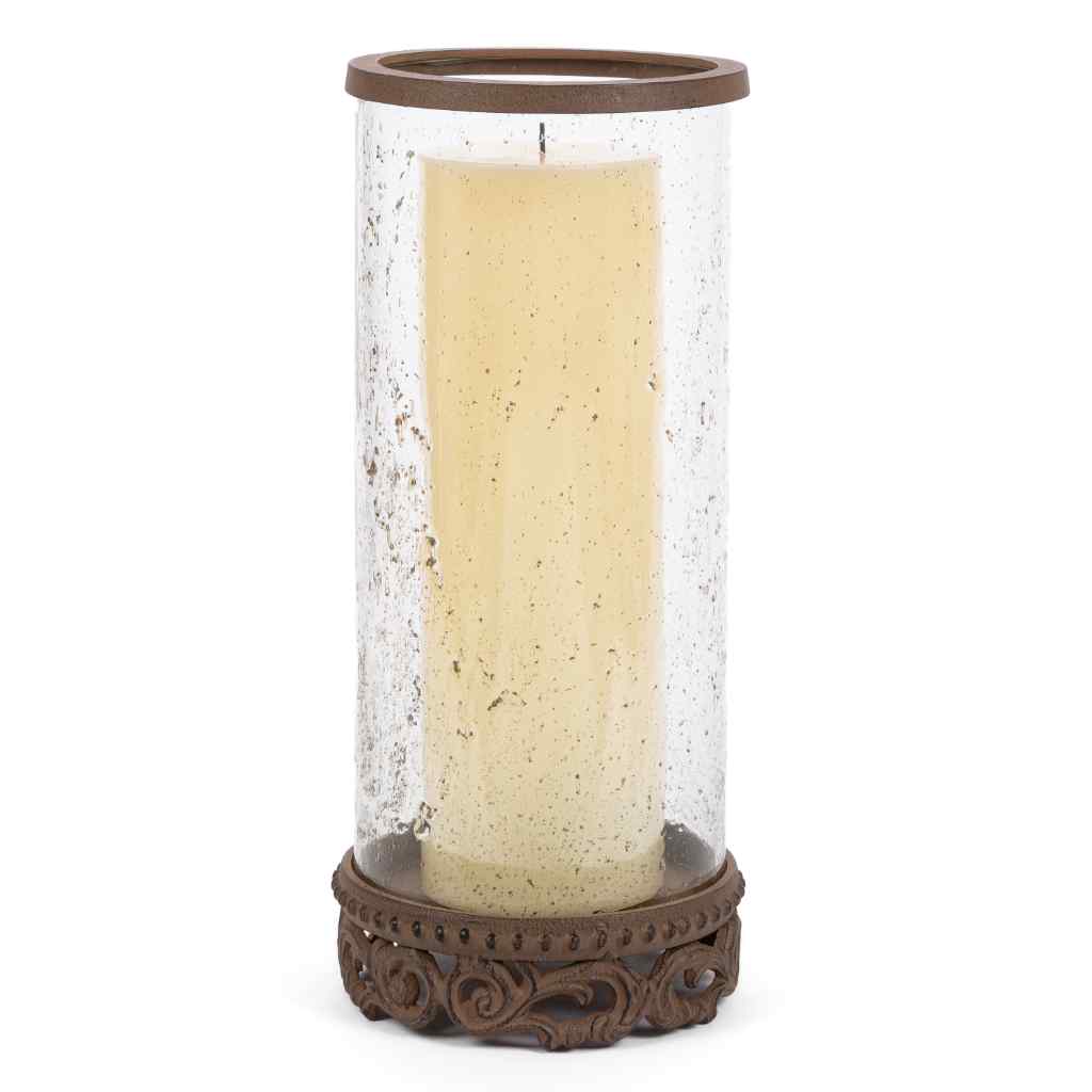 Acanthus Glass Hurricane, 15.5" Bronze