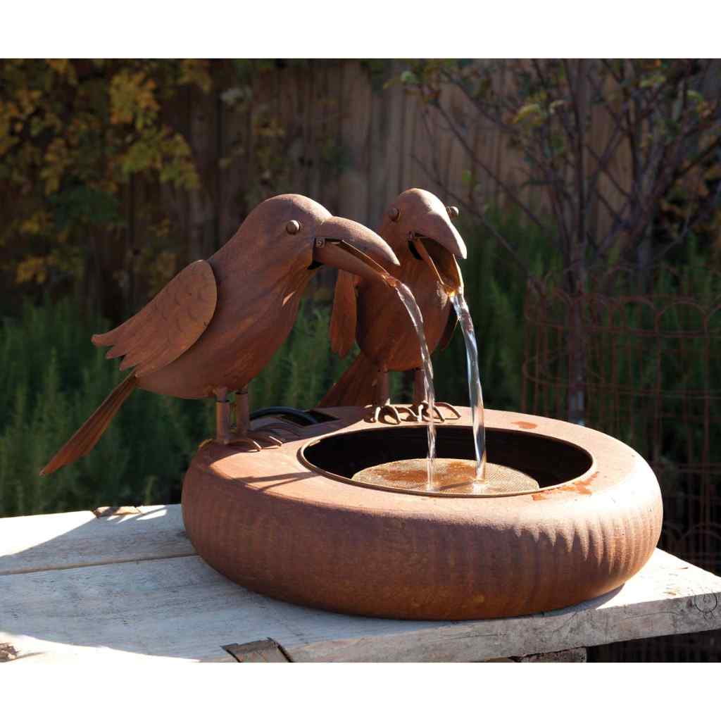 Folk Art Crows Fountain Rust
