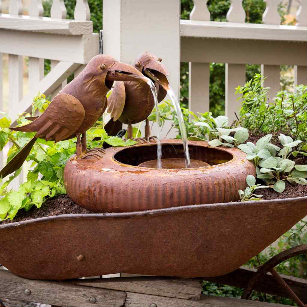 Folk Art Crows Fountain Rust