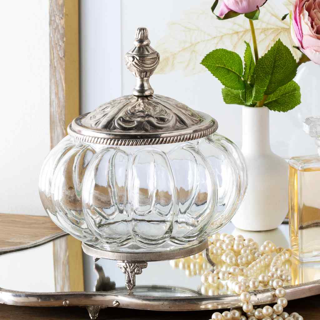 Filigree Glass Vanity Jar Silver