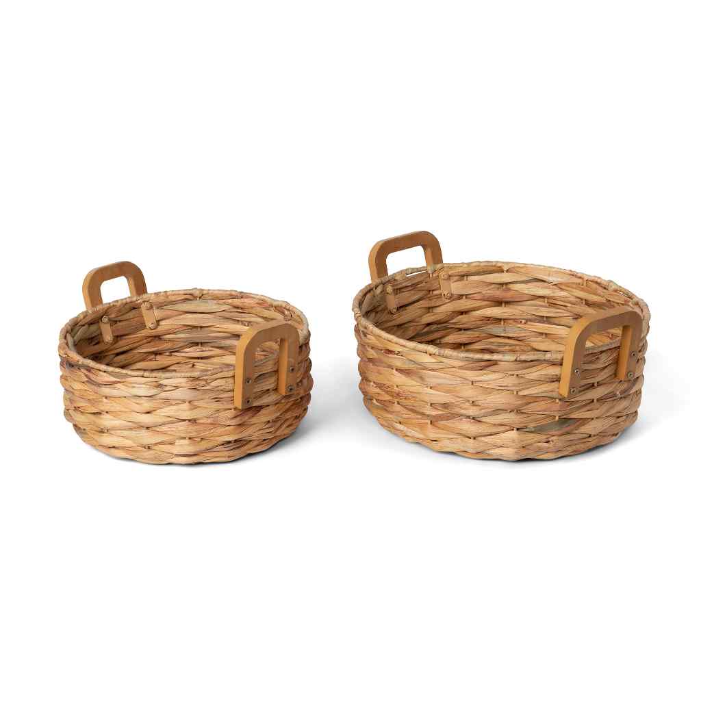 Woven Water Hyacinth Round Serving Basket Brown