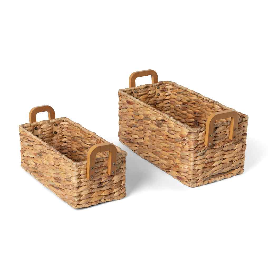 Woven Water Hyacinth Rectangle Storage Basket Brown