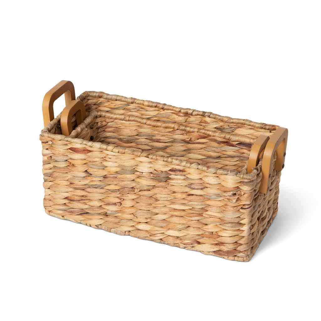 Woven Water Hyacinth Rectangle Storage Basket Brown