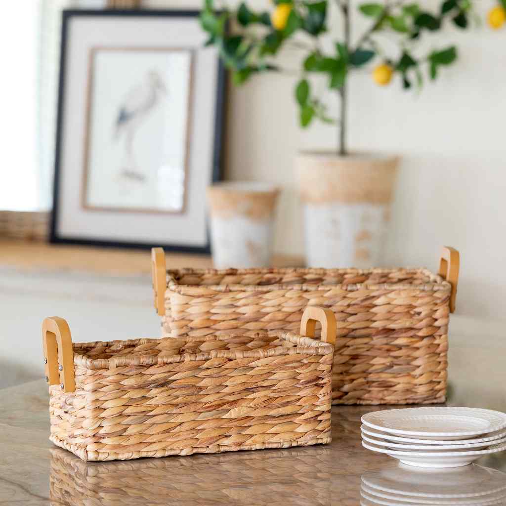 Woven Water Hyacinth Rectangle Storage Basket Brown