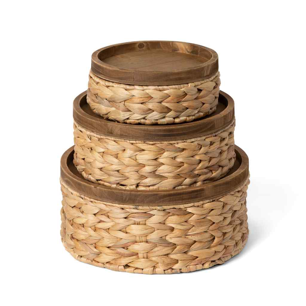 Woven Water Hyacinth Round Storage Basket, Set of 3 Brown