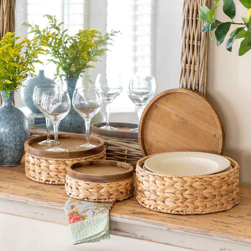 Woven Water Hyacinth Round Storage Basket, Set of 3 Brown