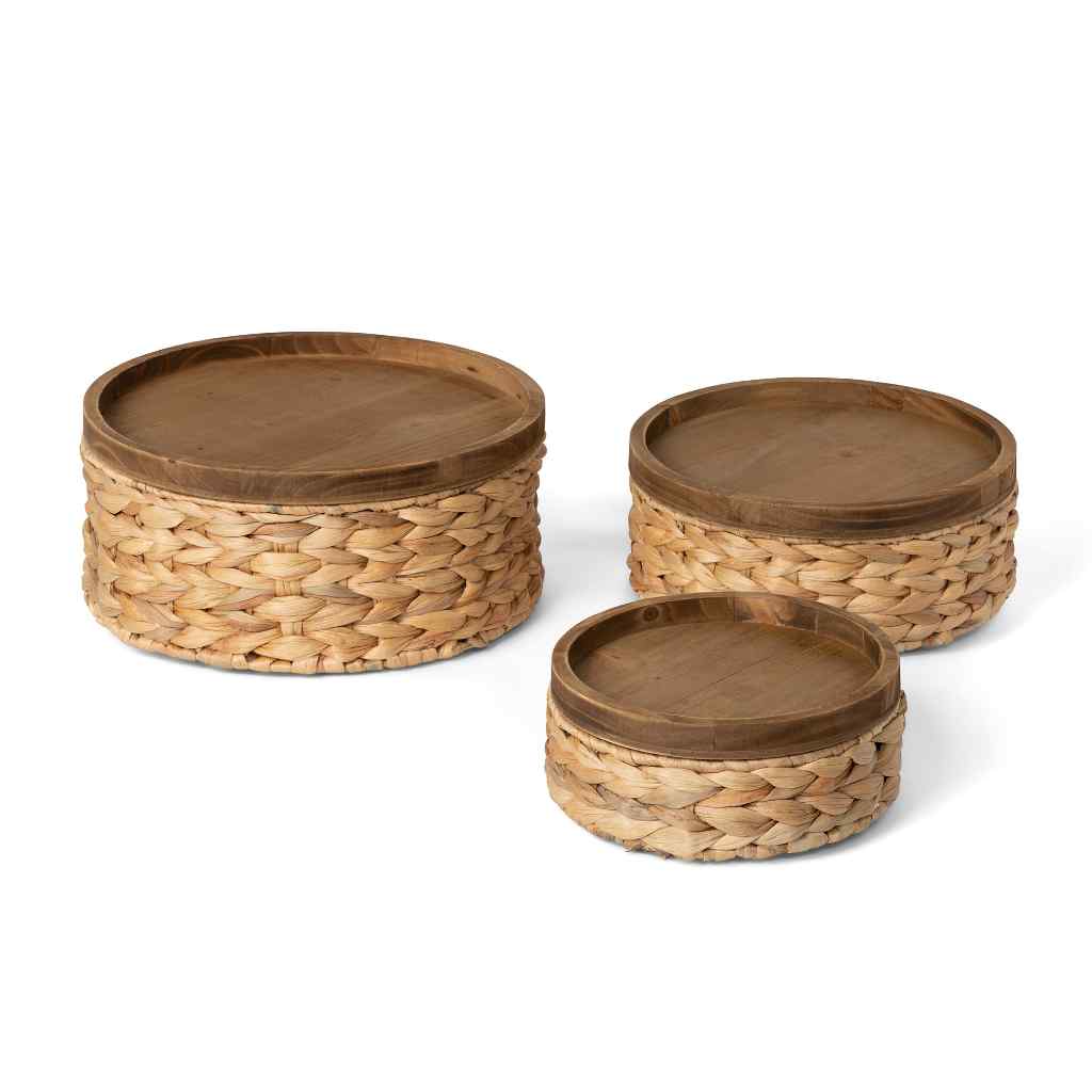 Woven Water Hyacinth Round Storage Basket, Set of 3 Brown