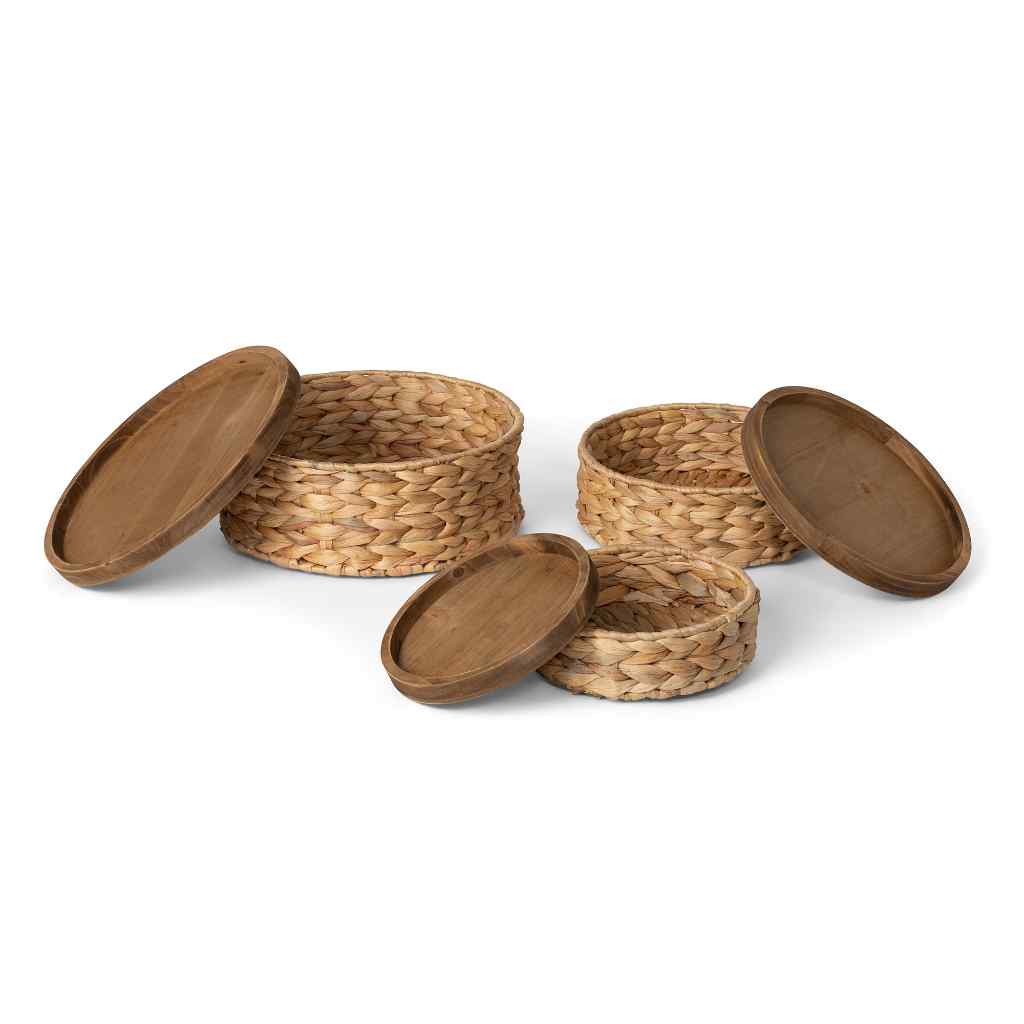 Woven Water Hyacinth Round Storage Basket, Set of 3 Brown