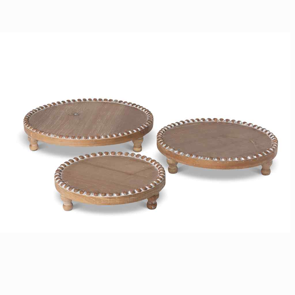 Wood Beaded Round Serving Trays, Set of 3 White