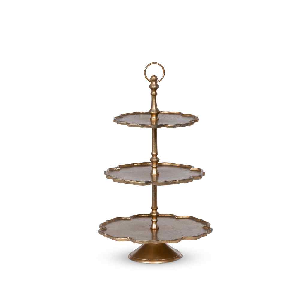 Scalloped Edge Cast Aluminum Tiered Server, 30 in. Gold
