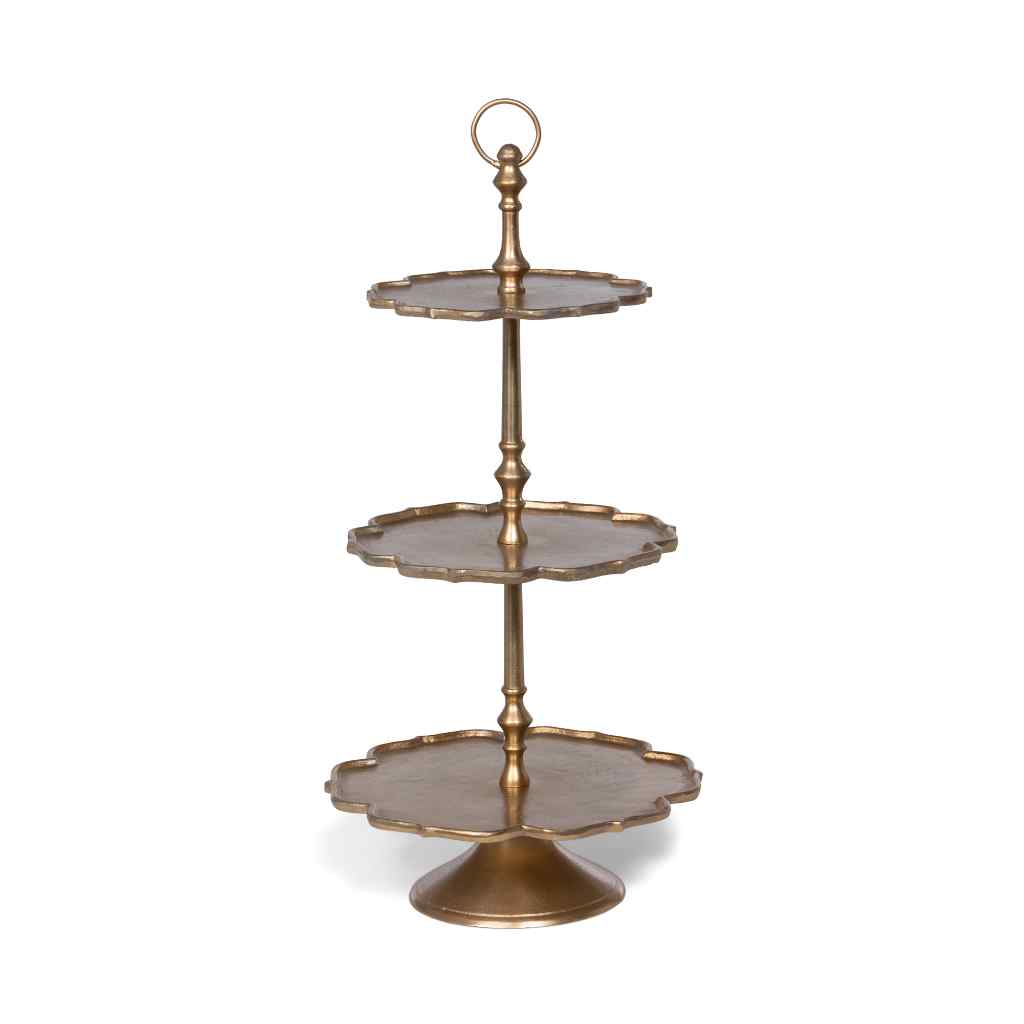 Scalloped Edge Cast Aluminum Tiered Server, 37 in. Gold