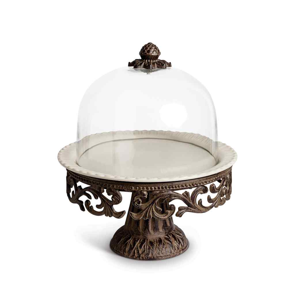 Acanthus Stoneware Cake Pedestal with Dome Dark Brown