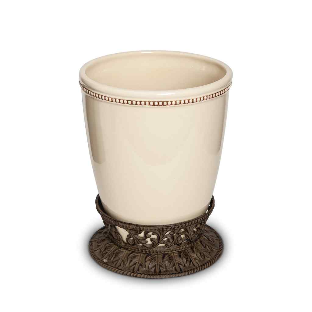 Acanthus Stoneware Waste Basket Cream