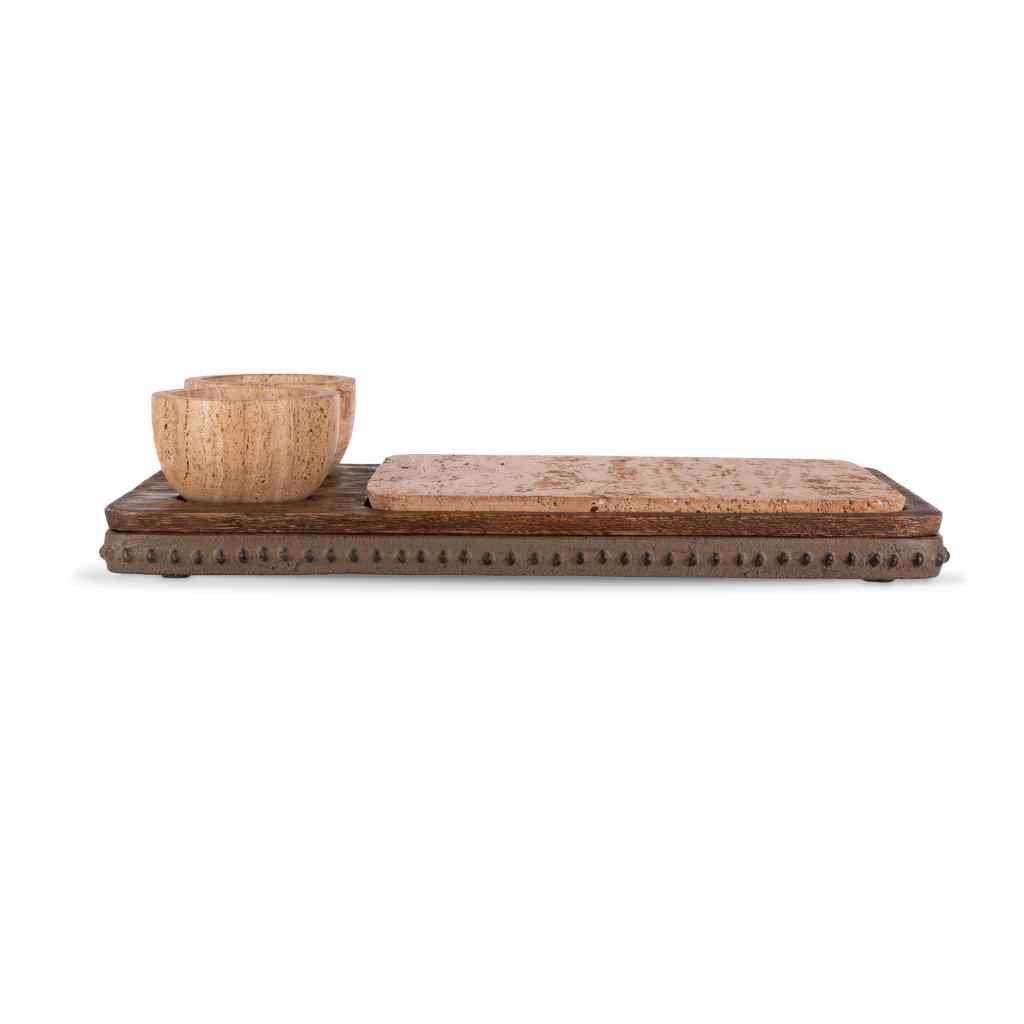 Wood and Marble Charcuterie Server Brown