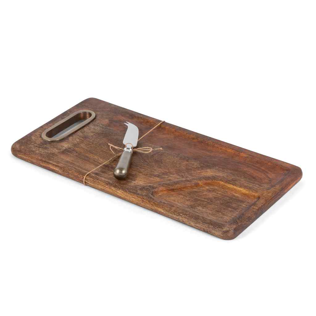 Mango Wood Cutting Board with Cheese Knife, 16" Brown