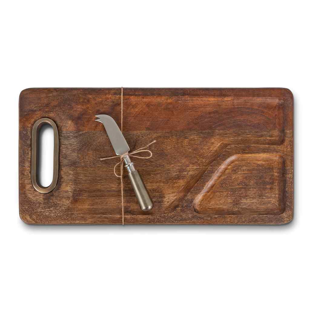Mango Wood Cutting Board with Cheese Knife, 16" Brown