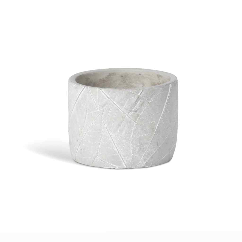 Leaf Embossed Cement Pot, Medium Gray