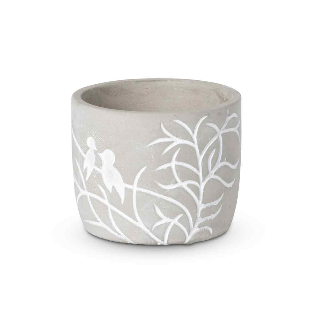 Lovebirds Silhouette Cement Pot, Medium Gray