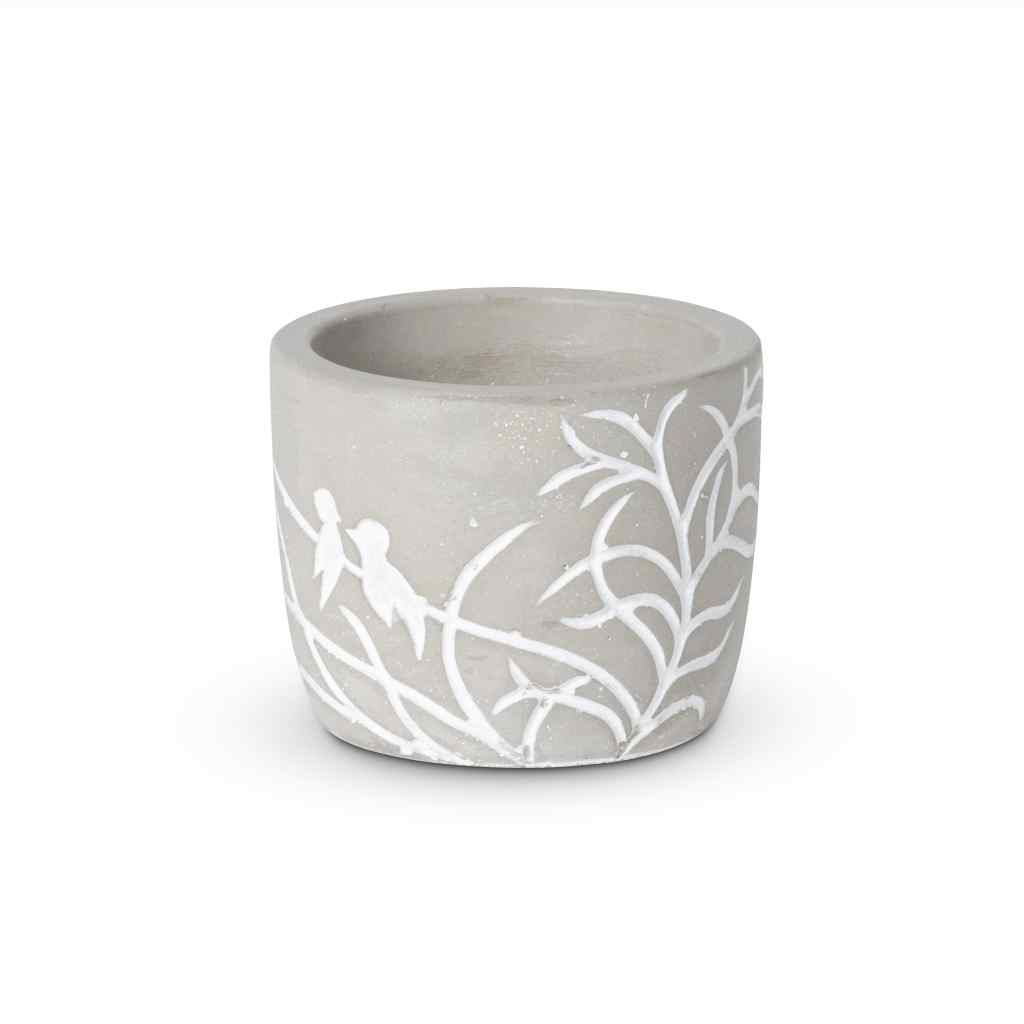 Lovebirds Silhouette Cement Pot, Small Gray