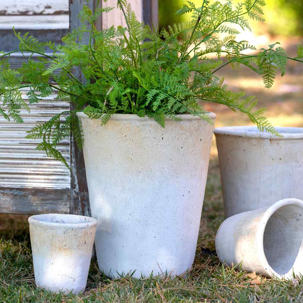 Distressed Concrete Tall Planter, Large White