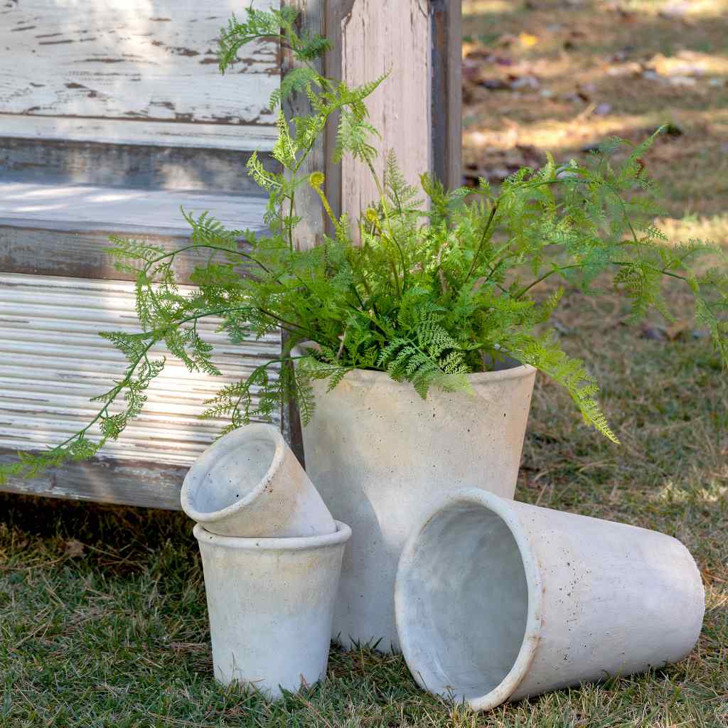 Distressed Concrete Tall Planter, Large White