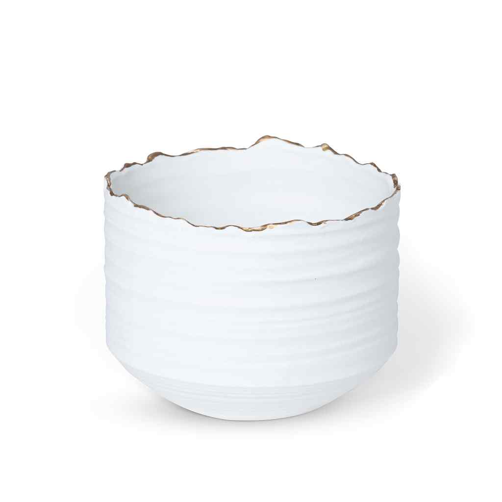 Gilded Organic Edge Pot, 8" White