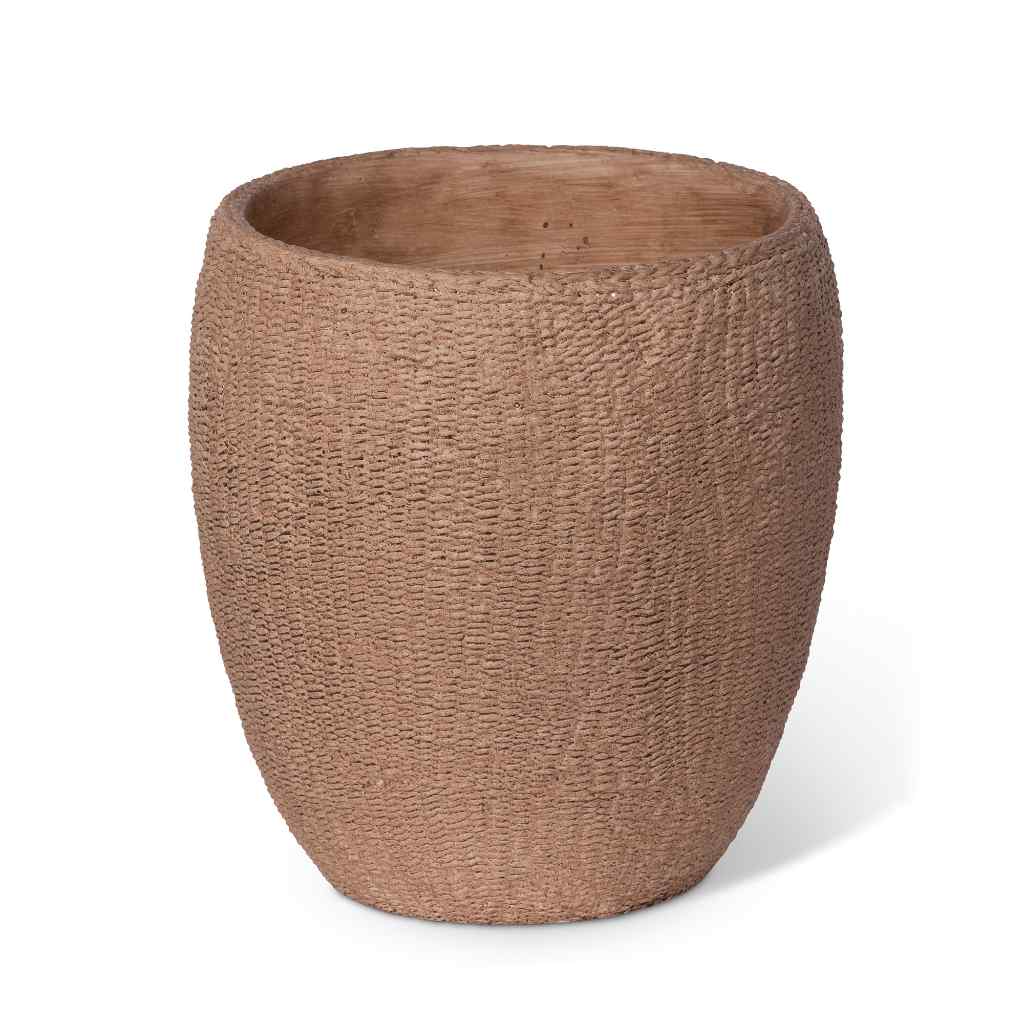 Seagrass Relief Pattern Cement Pot, 10" Tan