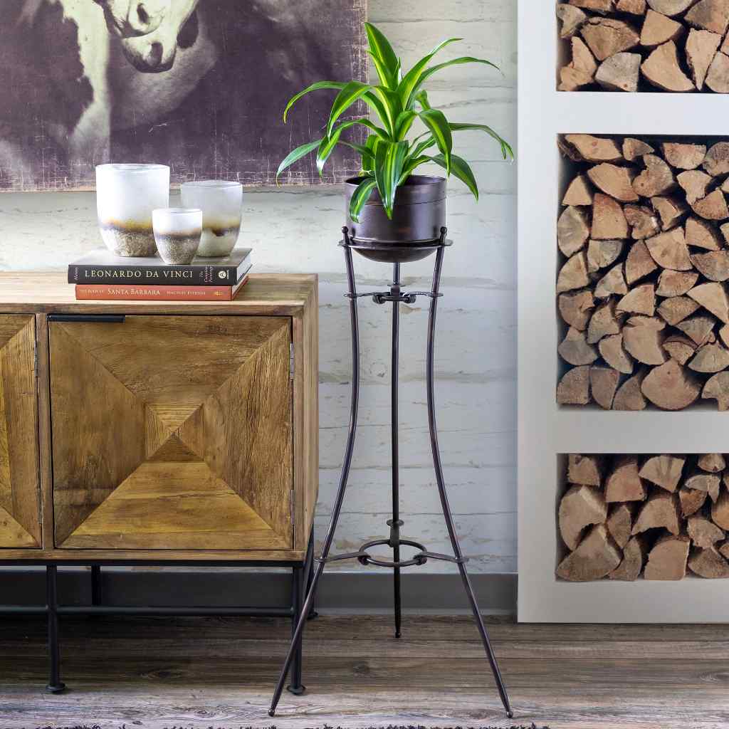 Portal Metal Stand and Pot, Tall Bronze