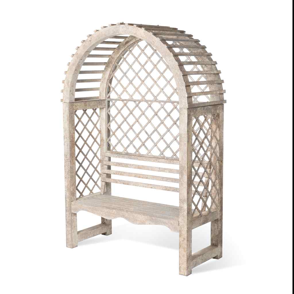 Iron Garden Trellis with Bench White