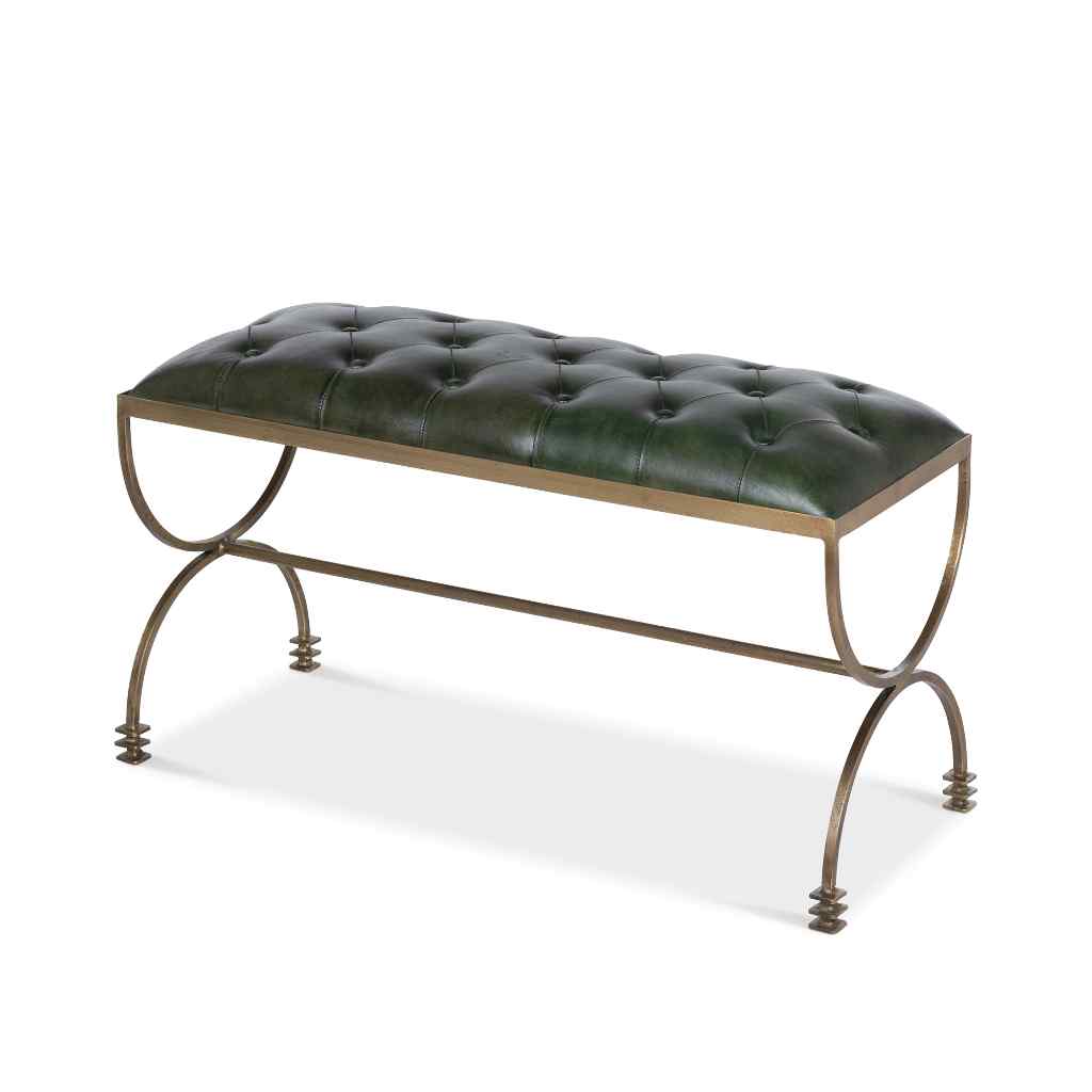 Farleigh House Leather Bench Brass