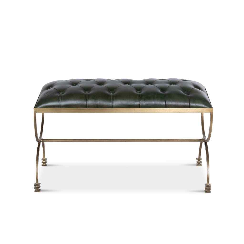 Farleigh House Leather Bench Brass