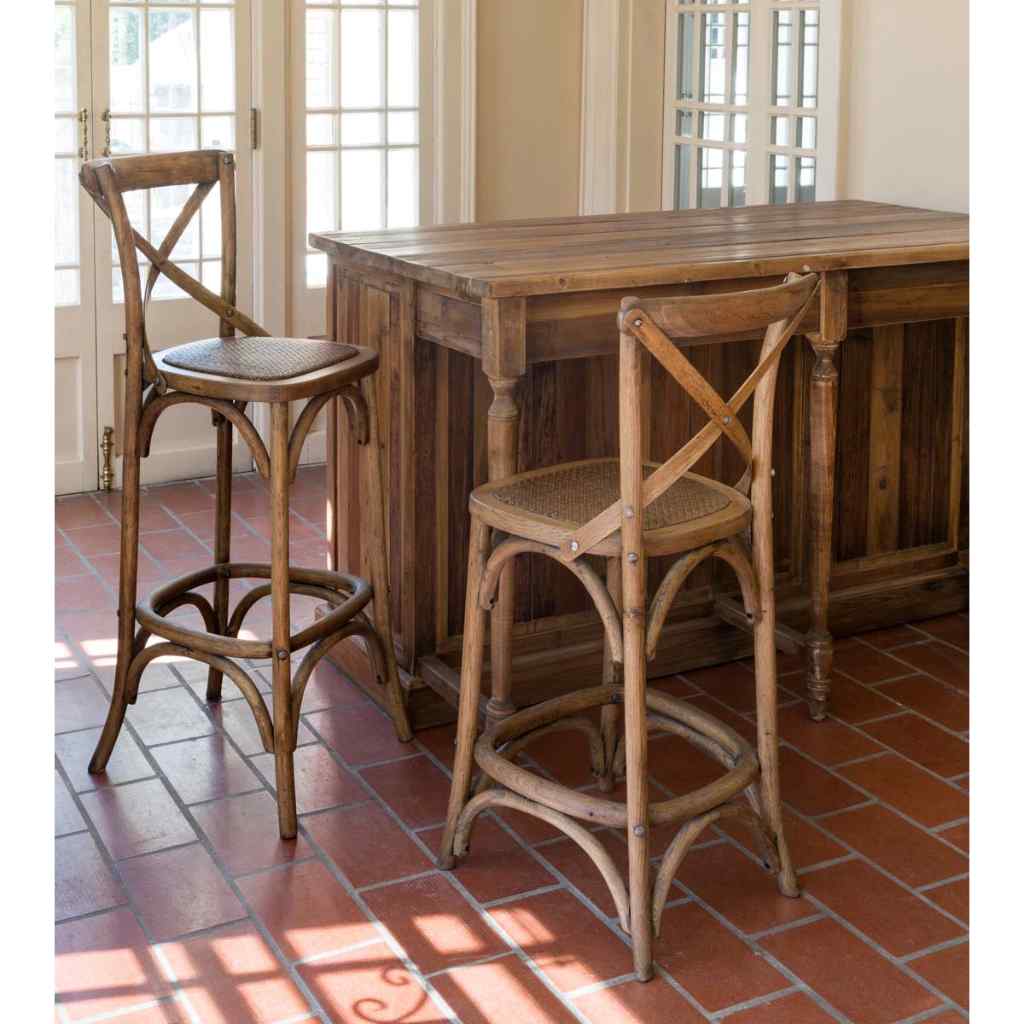 Wooden Cross Back Barstool Brown