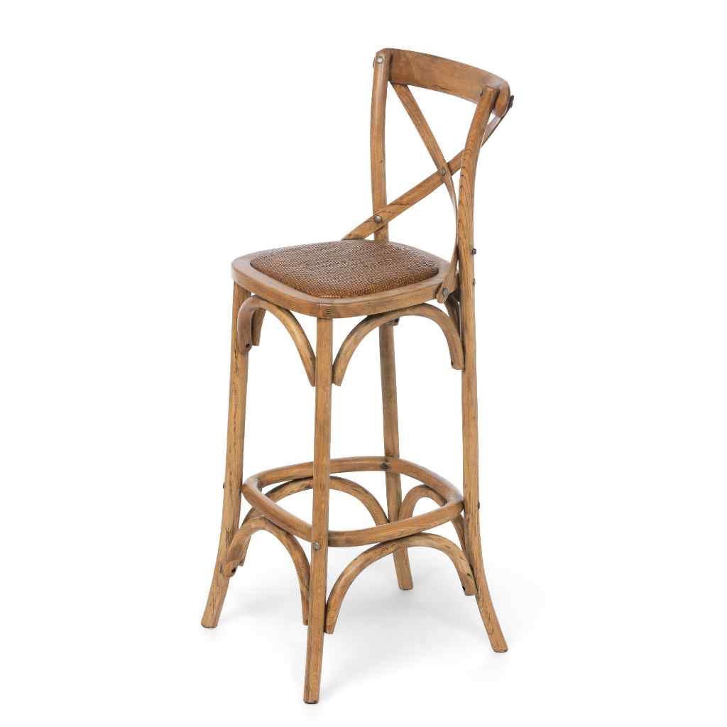Wooden Cross Back Barstool Brown