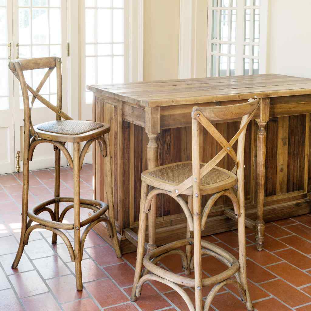 Wooden Cross Back Barstool Brown