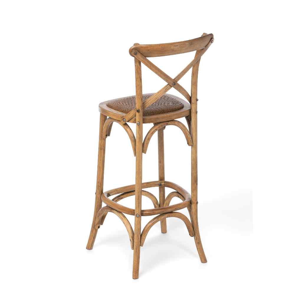 Wooden Cross Back Barstool Brown