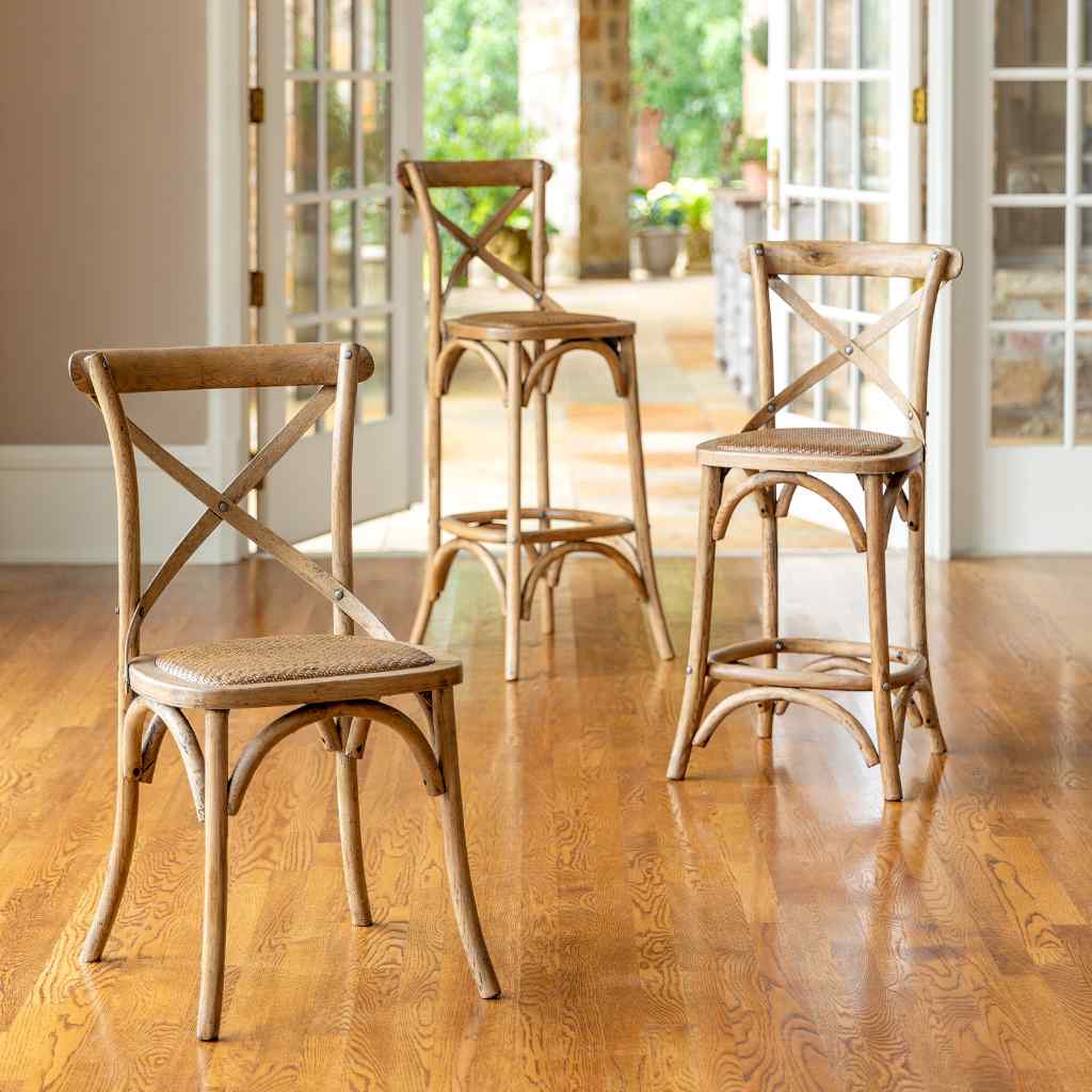 Wooden Cross Back Barstool Brown