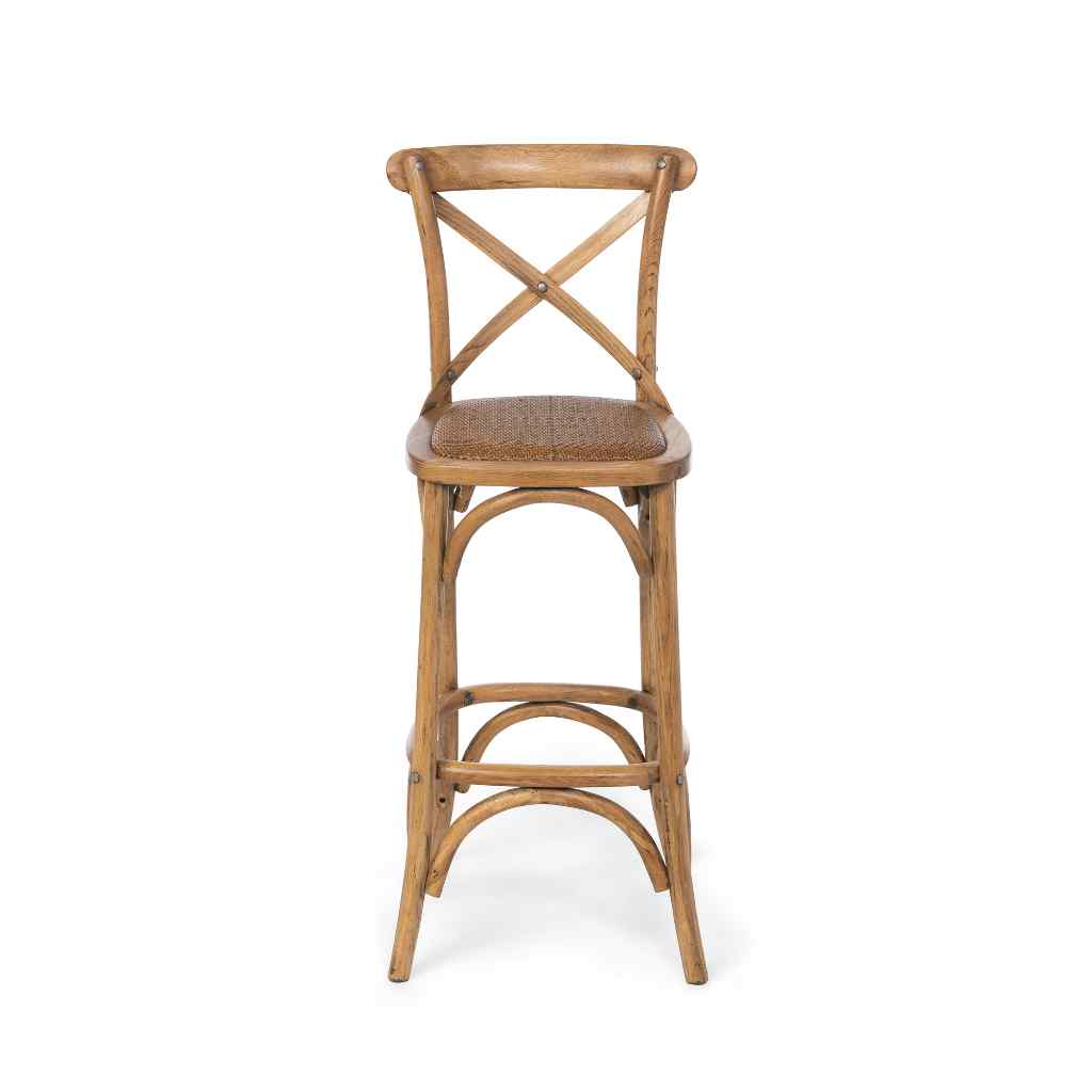 Wooden Cross Back Barstool Brown