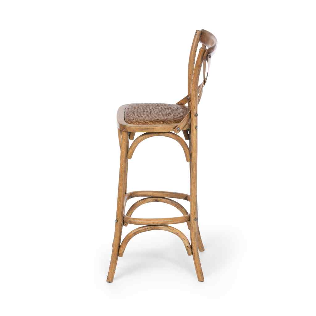 Wooden Cross Back Barstool Brown