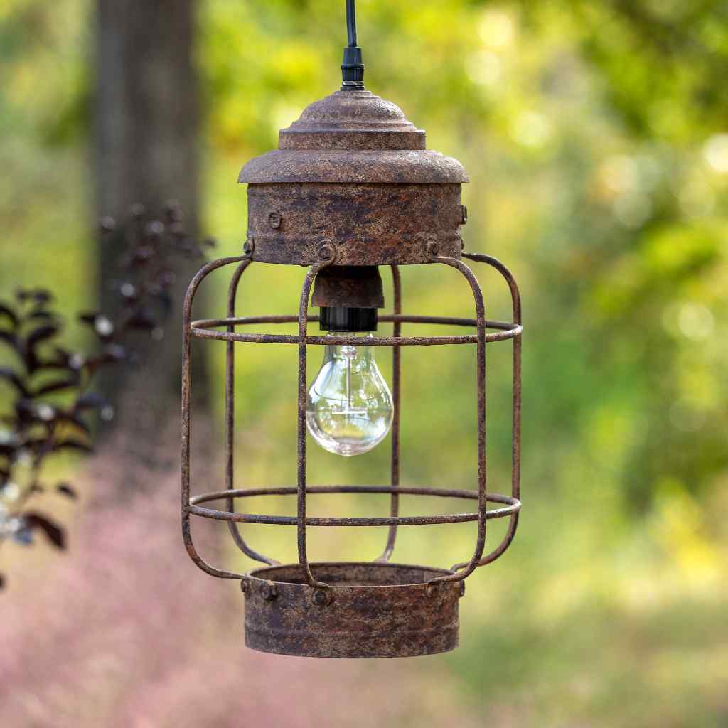 Salvaged Lantern Hanging Light Fixture Rust