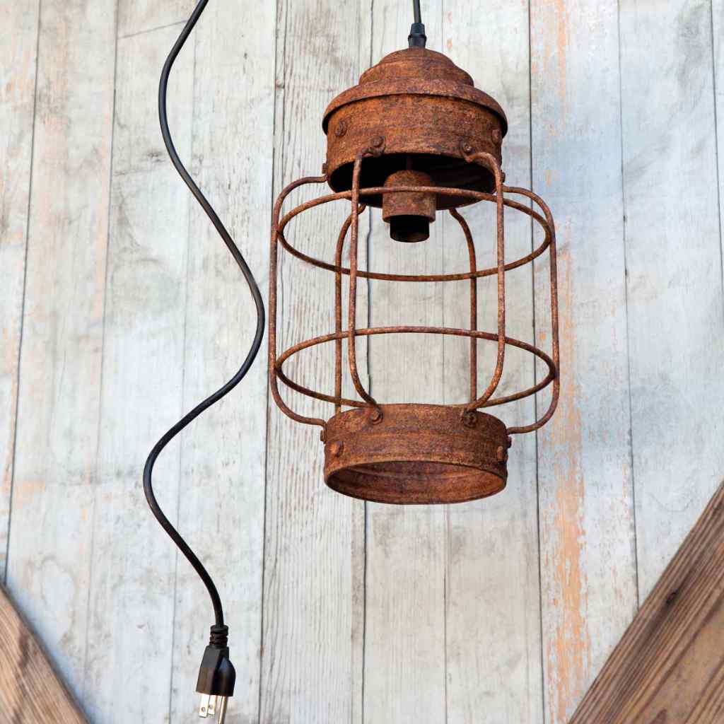 Salvaged Lantern Hanging Light Fixture Rust